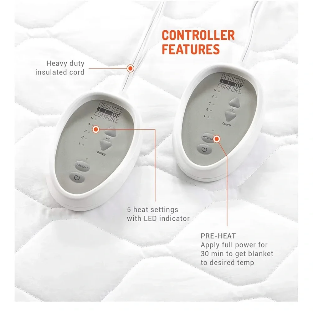 White Electric Heated Blanket with Dual Controls - queen size